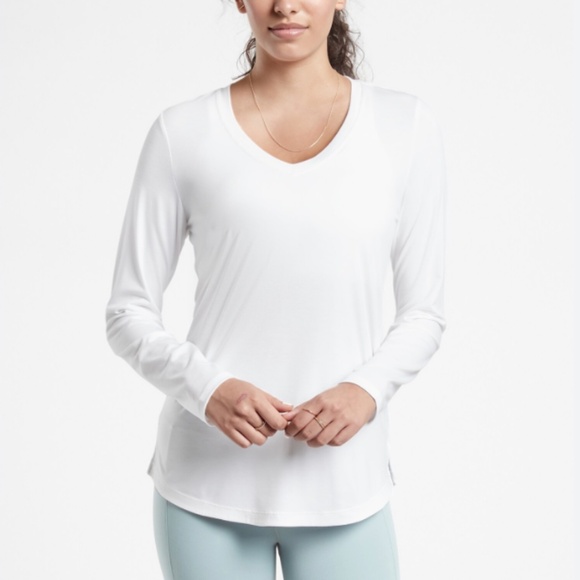 Athleta Essential Long-sleeve V-Neck Top White Size 3X - Picture 1 of 6